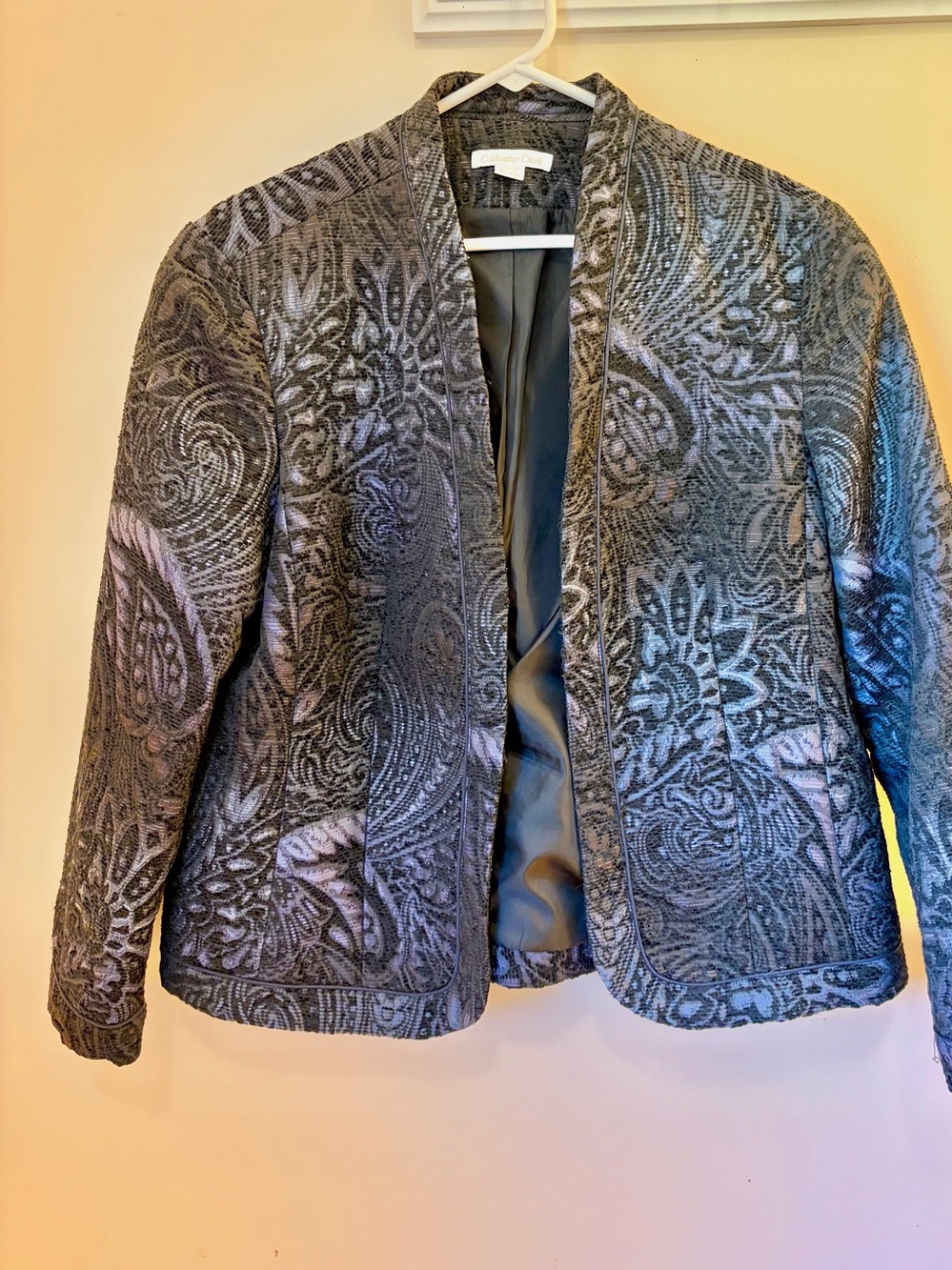 Coldwater Creek Gray Quilted Paisley Open-Front Jacket